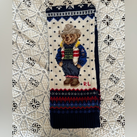 ✨POLO RALPH LAUREN Men's Holiday Intarsia Polo Bear Scarf Merino Wool - Picture 3 of 9